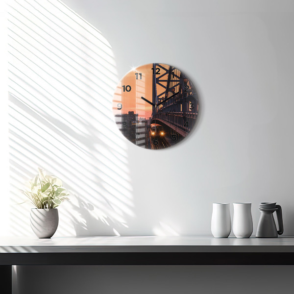 Round glass wall clock Benjamin Franklin Bridge