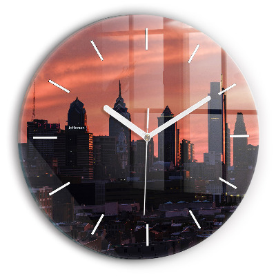 Round glass wall clock Philadelphia City Skyline