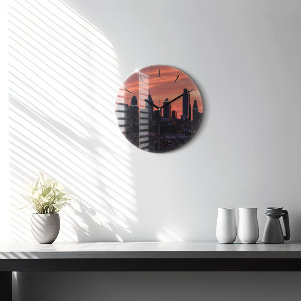 Round glass wall clock Philadelphia City Skyline