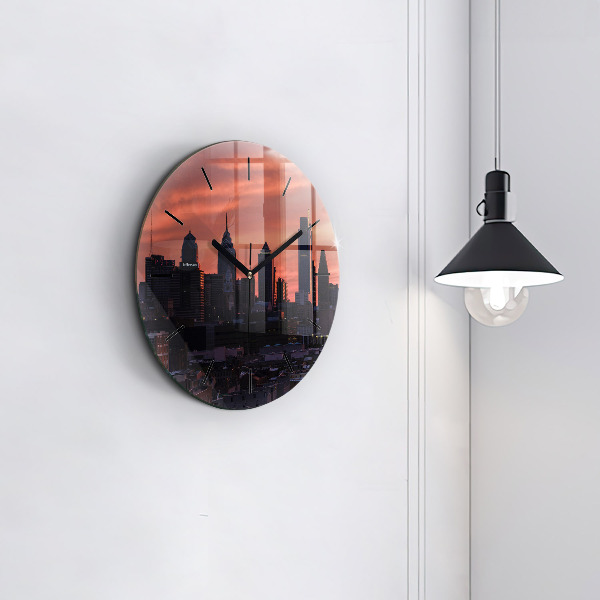 Round glass wall clock Philadelphia City Skyline