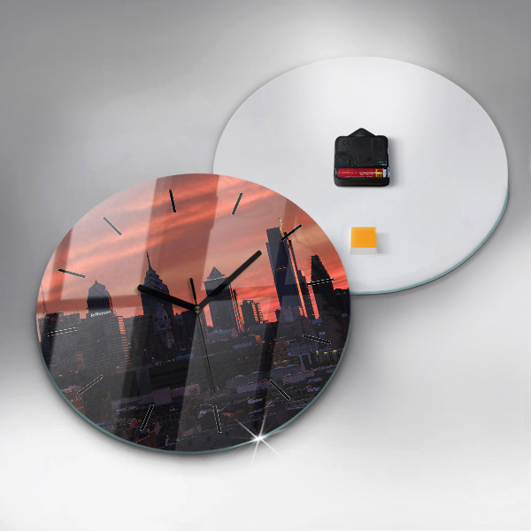 Round glass wall clock Philadelphia City Skyline