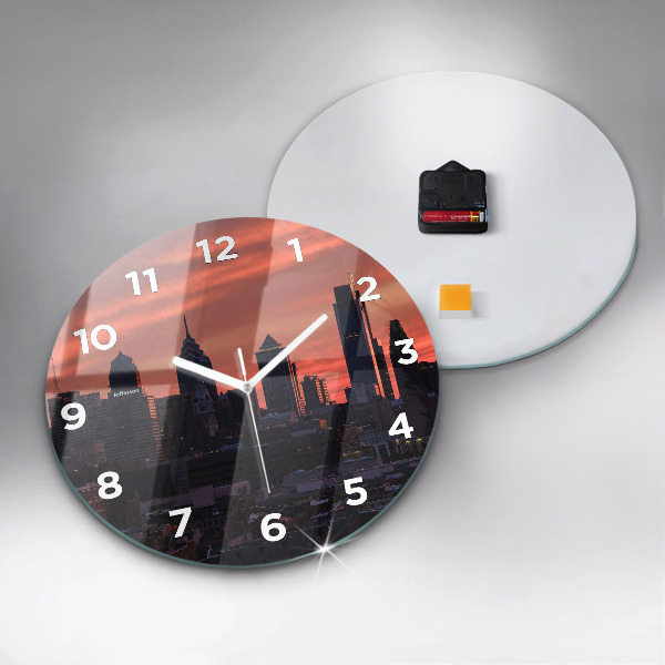 Round glass wall clock Philadelphia City Skyline