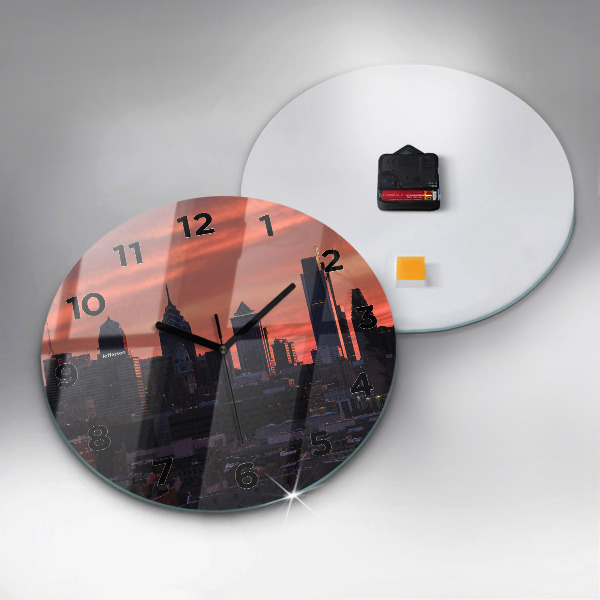Round glass wall clock Philadelphia City Skyline