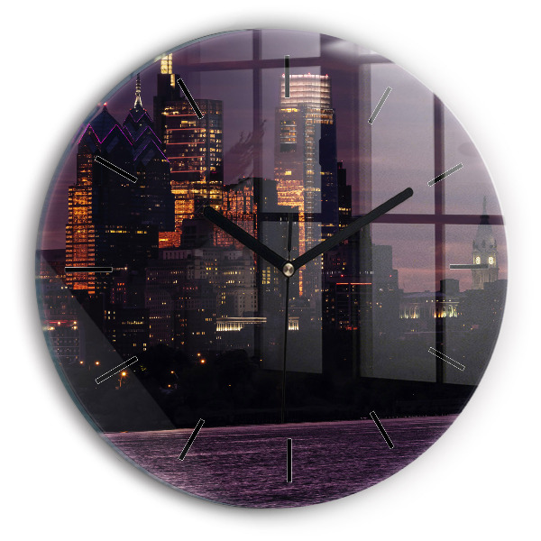 Round glass wall clock Philadelphia City Skyline