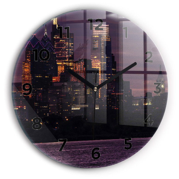 Round glass wall clock Philadelphia City Skyline