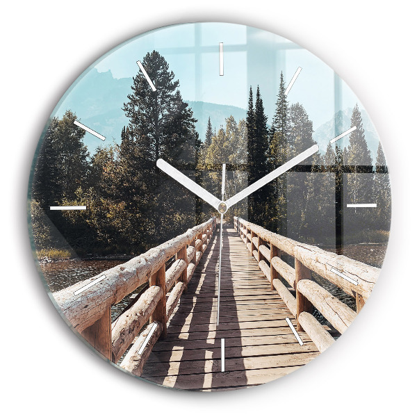 Round glass wall clock Mountains in Yellowstone