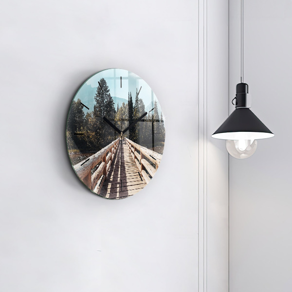Round glass wall clock Mountains in Yellowstone