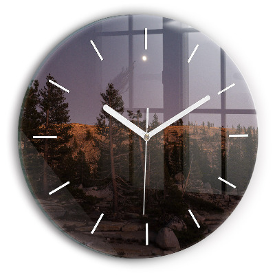 Round glass wall clock Rocky Yosemite Road