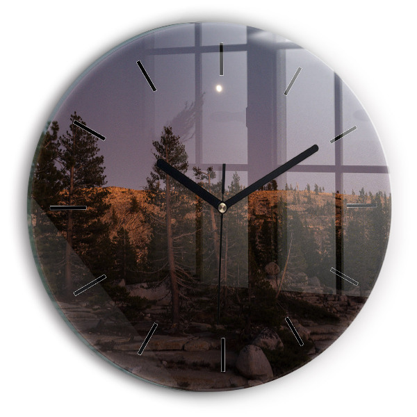 Round glass wall clock Rocky Yosemite Road