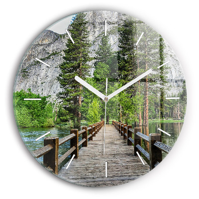 Round glass wall clock Yosemite Wooden Bridge