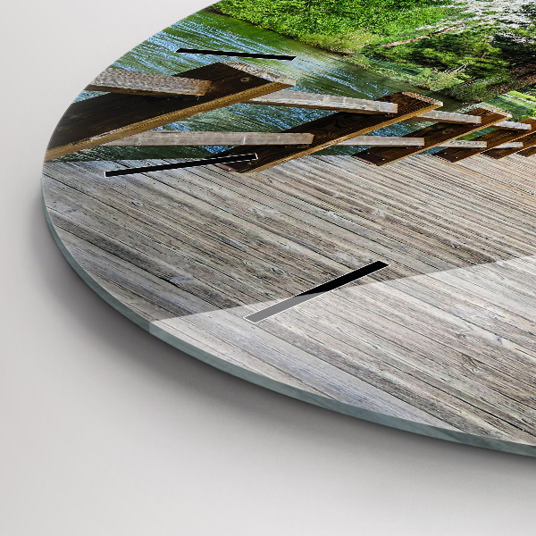 Round glass wall clock Yosemite Wooden Bridge