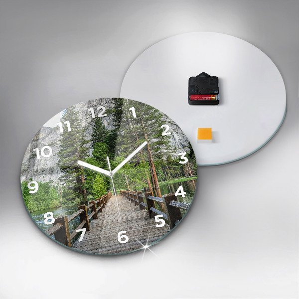 Round glass wall clock Yosemite Wooden Bridge