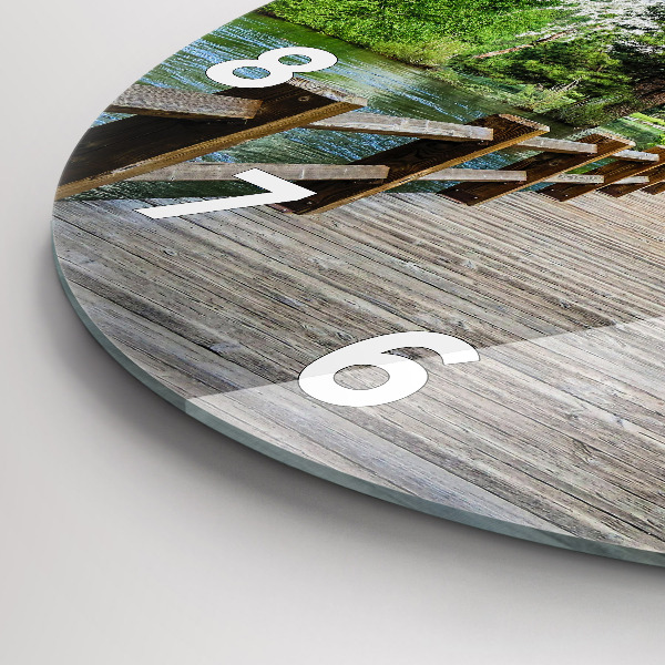 Round glass wall clock Yosemite Wooden Bridge
