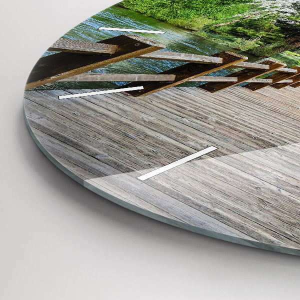 Round glass wall clock Yosemite Wooden Bridge