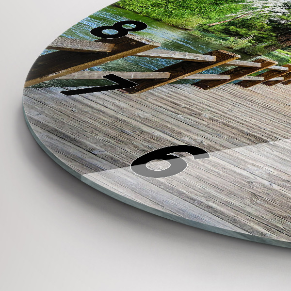 Round glass wall clock Yosemite Wooden Bridge