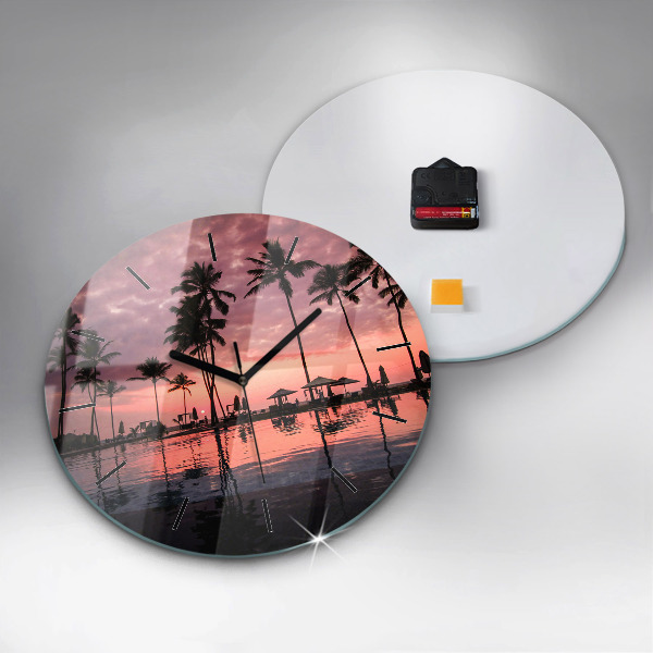 Round glass wall clock Palm trees in Hawaii