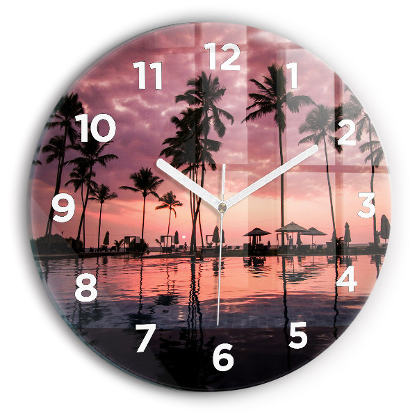 Round glass wall clock Palm trees in Hawaii