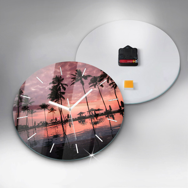 Round glass wall clock Palm trees in Hawaii