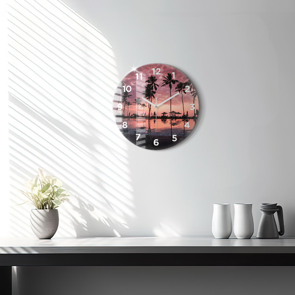 Round glass wall clock Palm trees in Hawaii