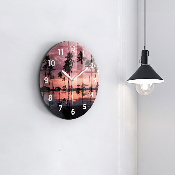 Round glass wall clock Palm trees in Hawaii