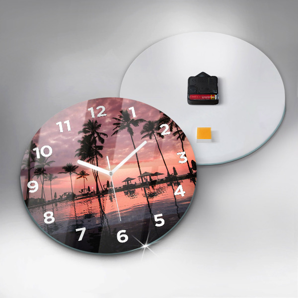 Round glass wall clock Palm trees in Hawaii