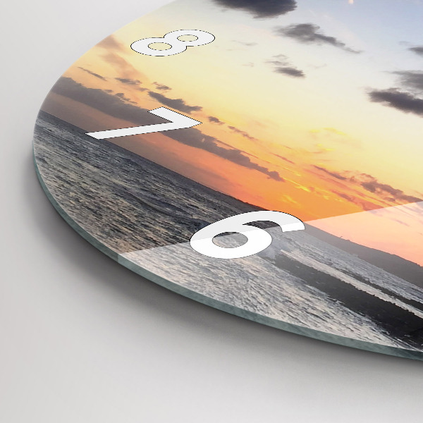 Round glass wall clock Palm tree and sunrise