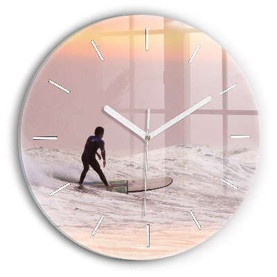 Round glass wall clock Surfer in Hawaii