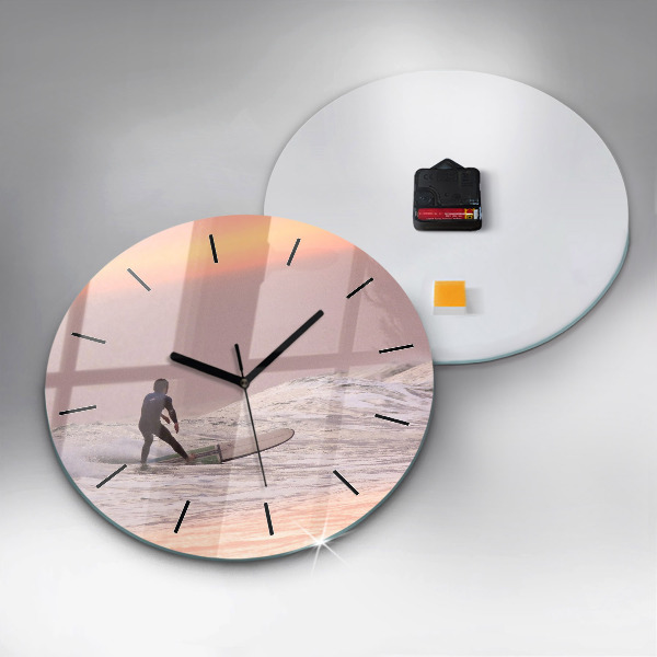 Round glass wall clock Surfer in Hawaii