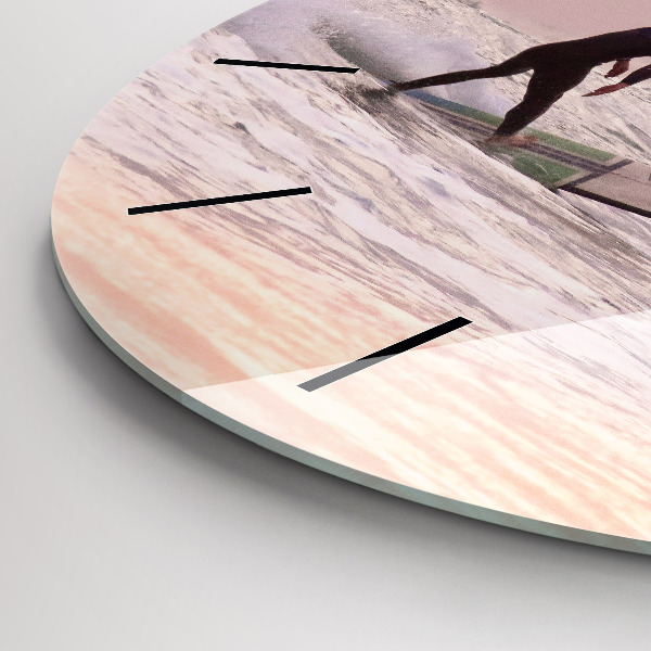 Round glass wall clock Surfer in Hawaii