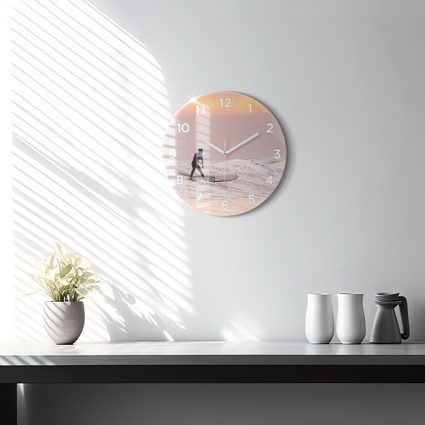 Round glass wall clock Surfer in Hawaii