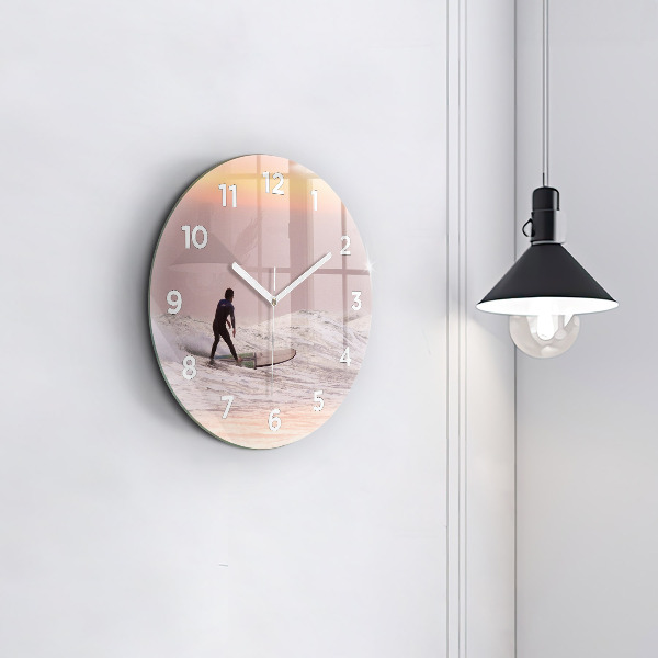 Round glass wall clock Surfer in Hawaii