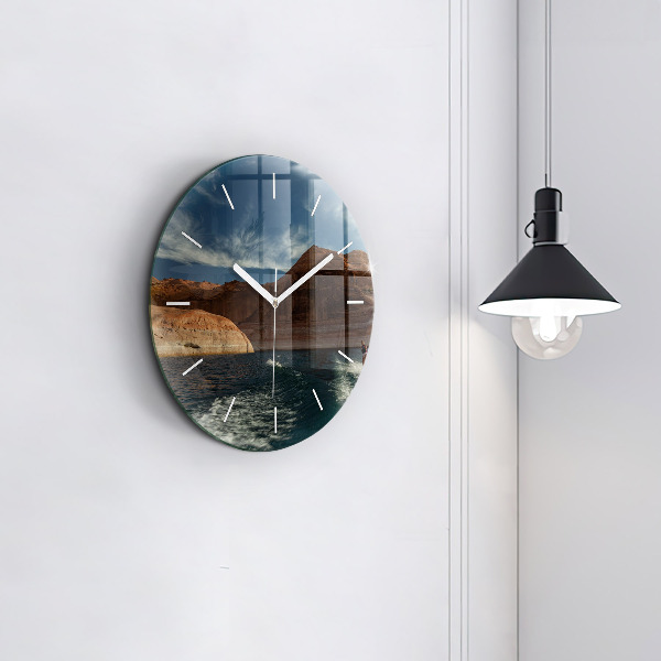 Round glass wall clock Person on water skis