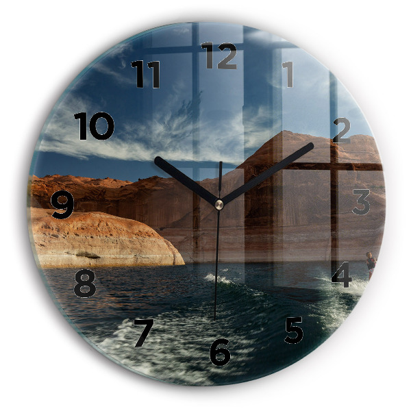 Round glass wall clock Person on water skis