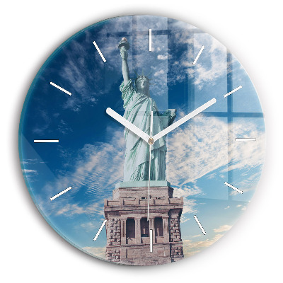 Round glass wall clock Statue of Liberty New York