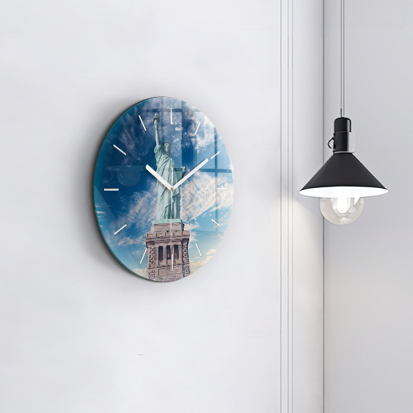Round glass wall clock Statue of Liberty New York