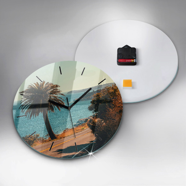 Round glass wall clock Palm trees in Malibu