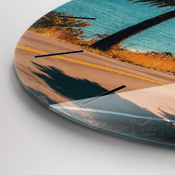 Round glass wall clock Palm trees in Malibu