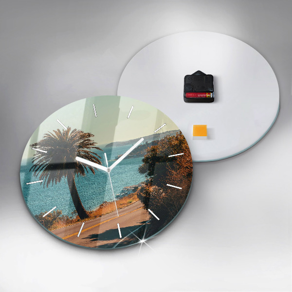 Round glass wall clock Palm trees in Malibu