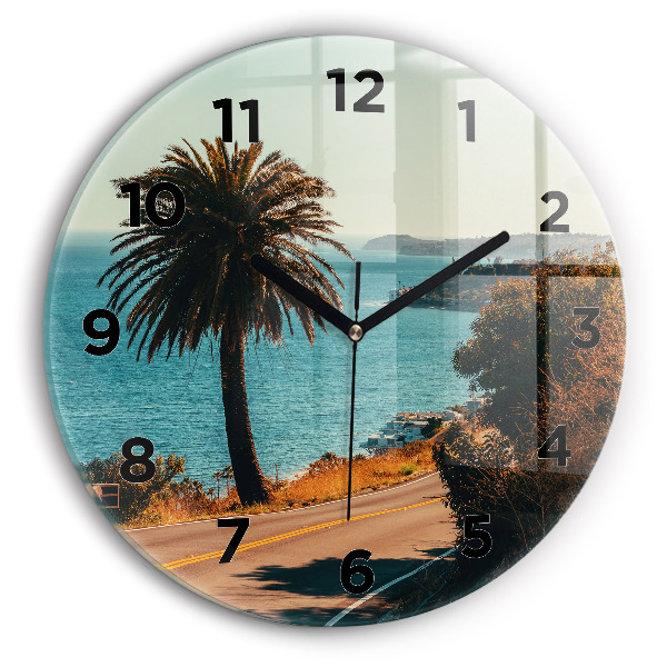 Round glass wall clock Palm trees in Malibu