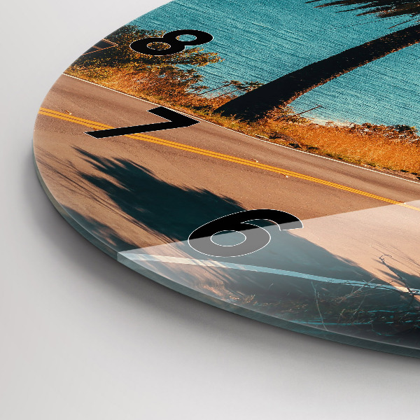Round glass wall clock Palm trees in Malibu
