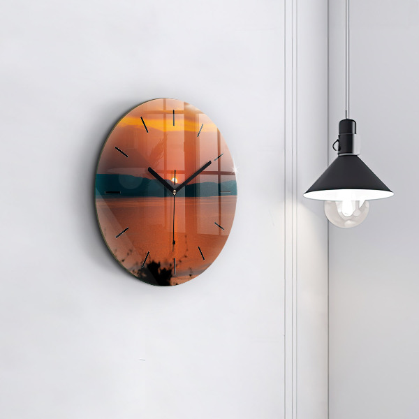 Round glass wall clock Lake Balaton in the evening