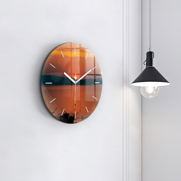 Round glass wall clock Lake Balaton in the evening