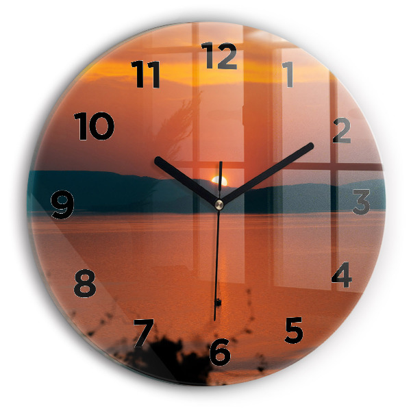 Round glass wall clock Lake Balaton in the evening