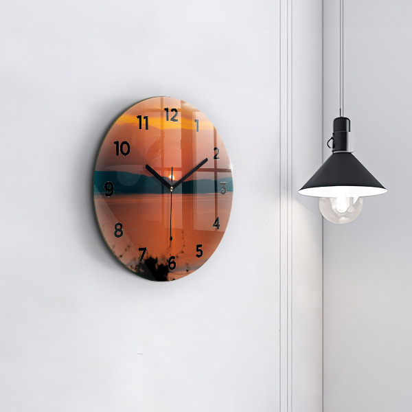 Round glass wall clock Lake Balaton in the evening