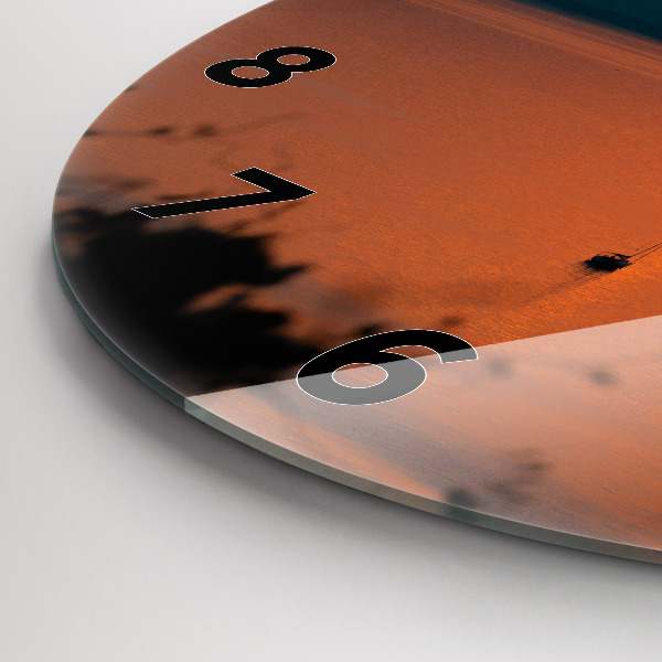 Round glass wall clock Lake Balaton in the evening