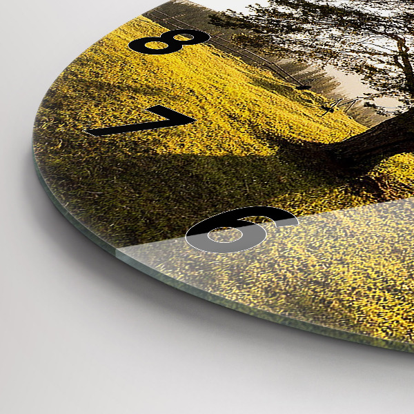 Round glass wall clock A tree on a hill