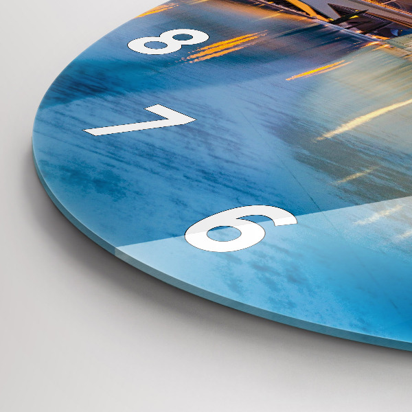 Round glass wall clock City sunset