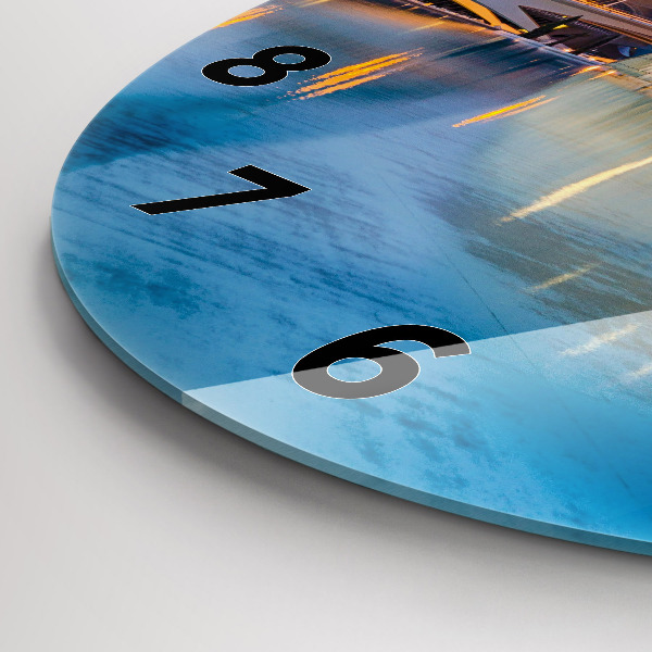 Round glass wall clock City sunset