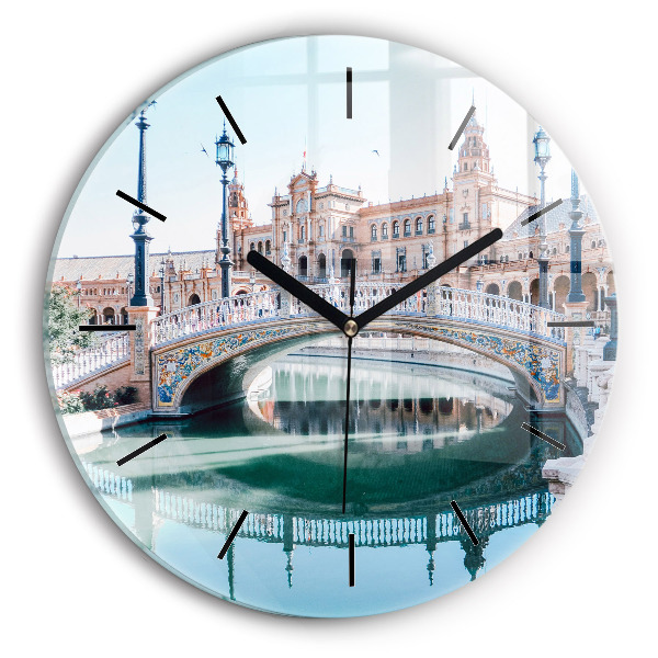Round glass wall clock Plaza de Espana in Seville