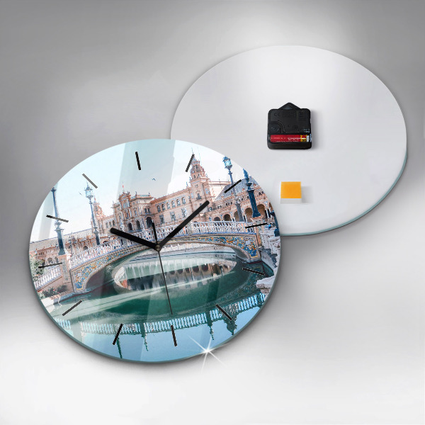 Round glass wall clock Plaza de Espana in Seville